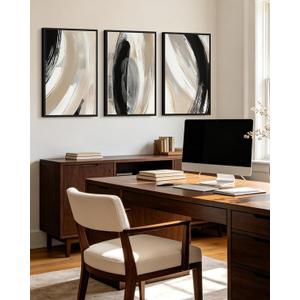 KUVIOKE Modern Abstract Framed Wall Art Black Neutral Minimalist Ink and Wash Graffiti Pastel Wall Decor for Bedroom Living Room 16x24in (Black Framed), 16 x 24in x 3 Panels Black