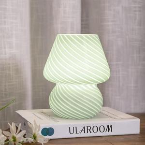 ULAROOM USB Plug-in Mushroom Lamp Small Bedside Table Lamp with 3 Temperature LED Bulb,Free Dimming Nights Light for Bedroom/Living Room/Entryway/Corner Decor (Stripe Green)