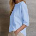 Orchidays Women's Casual 3/4 Sleeve T Shirts Basic Crew Neck Relaxed Fit Summer Tee Tops (Blue, XXL)