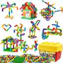 STEM Learning Pipe Tube Toy, Sensory Toys, Tube Locks Construction Building Blocks, Educational STEM Building Learning Toys with Wheels Baseplate for All Ages Kids Boys Girls, 188 Pcs (Multicolored)