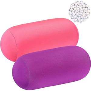 Geelin 2 Pcs Micro Bead Roll Pillow 11.8 x 6.3 Inch Soft Bolster Cylindrical Pillow for Sleeping Home Travel Neck Head Back Support Rest(Purple, Pink)