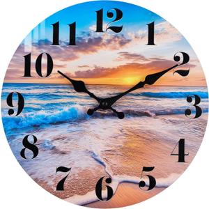 jomparis Beach Wall Clock Indoor Outdoor Sunset Waterproof Wall Clock Decor for Patio Pool Garden (12Inch, Coastal Theme)