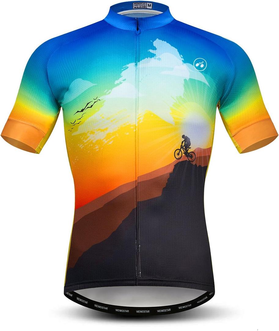 Cycling Jersey Mens Bike Shirt Biking Tops for Road Racing MTB BMX Dirt Road Quick Dry, Comfortable, Moisture Wicking (Large, Cff62)