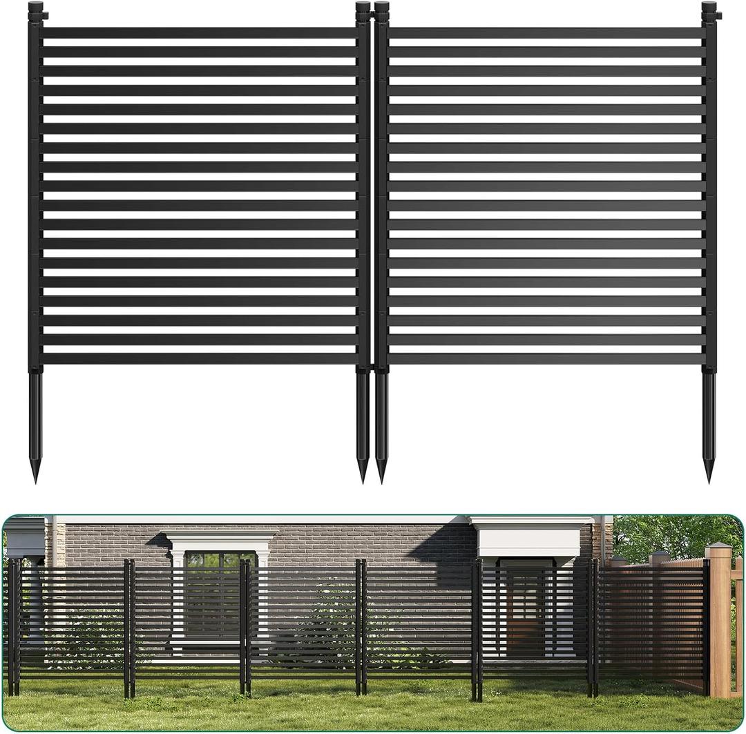 Privacy Fence Panels for Outside, 48" h x 71" w 2-Panel Outdoor Metal Fence, Rustproof No-Dig Garden Barrier for Yard, AC & Pool Equipment Cover, Trash Can Screen, Expandable Decorative Border