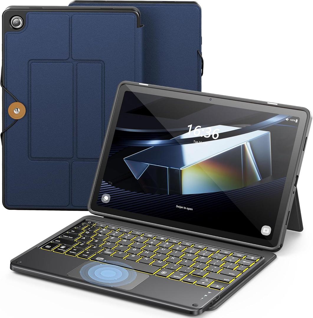 INFILAND Keyboard Case for Samsung Galaxy Tab A11+/A9+ 5G with 7-Color Backlight & High Precision Trackpad, Slim and Portable Detachable Keyboard Case for Tab A11 Plus 11 inch (Navy)