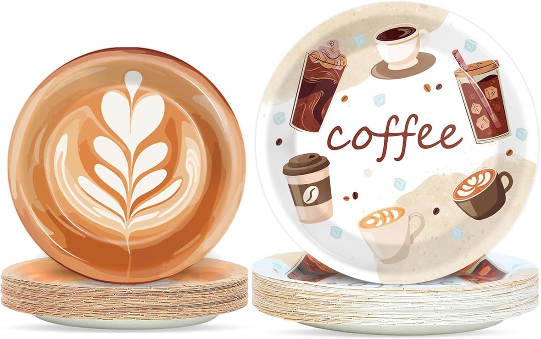 gisgfim 48 Pcs Coffee Party Plates Supplies Tableware Set Coffee Bean Birthday Party Decorations Latte Fun Cup Theme Baby Shower Table Supplies Favors Decors for 48 Guests