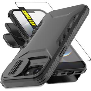 Designed for iPhone 16e Case | Built-in Slide Camera Cover & Screen Protector [2 in 1] Heavy Duty Rugged Shockproof Protective Cases for iPhone 16E 6.1''(Black)