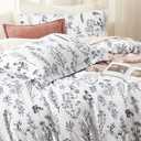 King Comforter Set - Bright White Bed Set Cute Floral Bedding,
