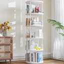 5 Tier Rotating Bookshelf, 360  Display Stackable Spinning Bookshelf Tower,Round Space Saving Tall Floor Standing Swivel Bookcase Corner Storage Organizer for Bedroom/Living Room/Office (White)