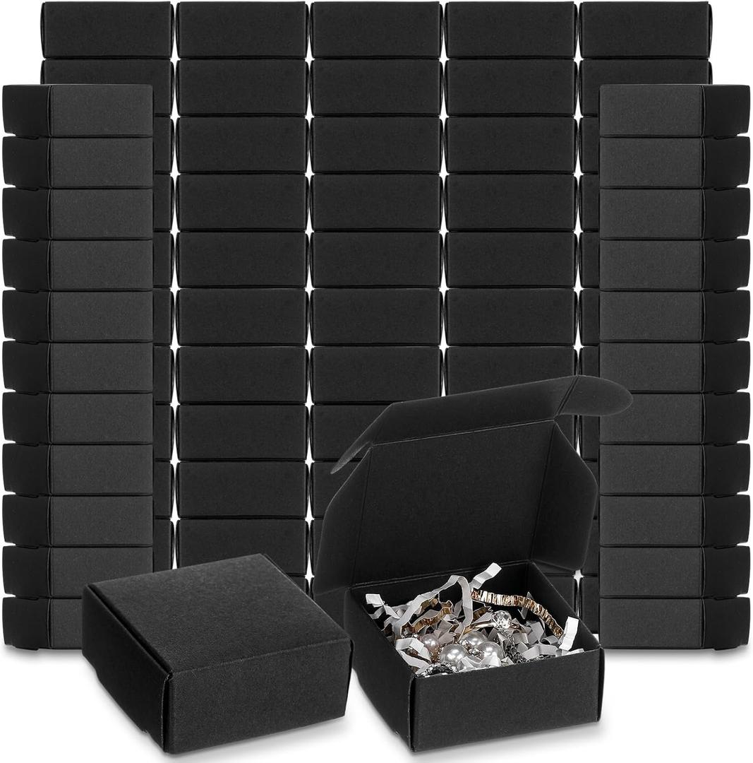 Yinkin 200 Pcs Small Kraft Paper Gift Boxes in Bulk 2.16'' x 2.16'' x 0.98'' Ornaments Mini Cardboard Boxes with Lid for Favor Earring Jewelry Bracelet(Black Color)