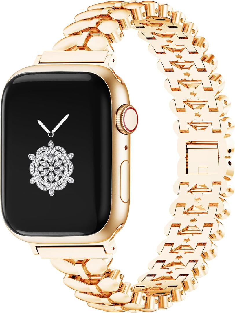 Kolgios 38/40/41/42/44/45/46mm Cool Chain Women Smartwatch Bands Compatible for Apple Watch Bands Series 11/ SE3/10/9/8/7/6/5/4 Stylish Replacement Bracelet for Iwatch S11/10/9 Gift To Her (Bowtie Gold)