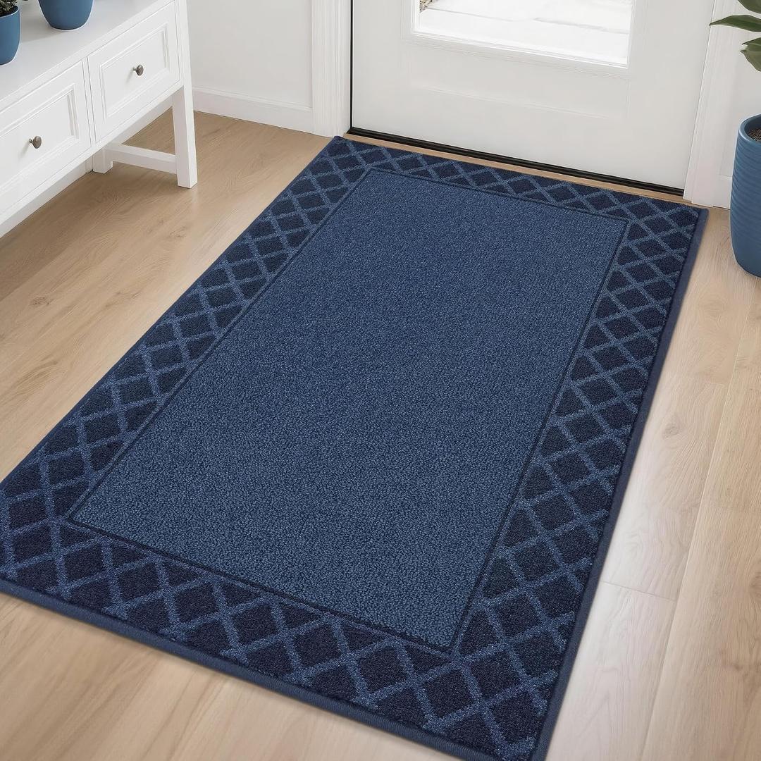 BEQHAUSE Door Mat Indoor Entrance Dirt Trapper Rugs for Entryway Non Slip Welcome Mat Absorbent Floor Mat Low Profile Washable Front Doormat for Dirty Paws, 36" x 60", Navy Blue