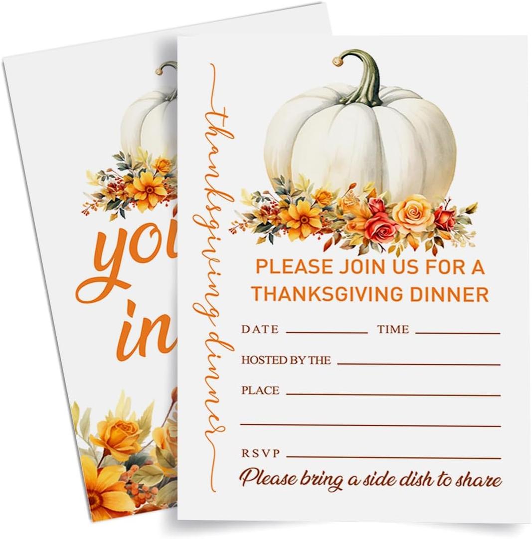 Thanksgiving Party Invitations, Friendsgiving Invitations Thanksgiving Dinner Party Fall Autumn Turkey Day Invite Cards, 20 Invites with Envelopes (4"x6")