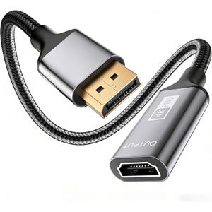 4K HDMI to Displayport Adapter, 1080P@120HZ Uni-Directional Display Port to HDMI for Projectors, Monitors, TVS, Graphics Cards (DP Male -HDMI Female)