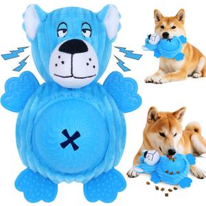 Interactive Dog Toys, Plush Dog Toy with Treat Dispensing Ball, Squeaky Dog Toy with Cute Plastic Paws for Playing,Slow Eat Hiding Food Enrichment Toy for Small & Medium Breeds (Blue)