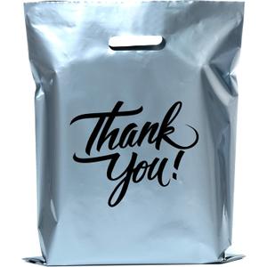 Infinite Pack Thank You Merchandise Bags, Die Cut Handles, Retail Shopping Bags for Boutique - Choose Color & Size (9" X 12", PACK OF 100, Silver)