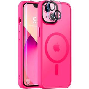 BossKiss Compatible with iPhone 13 Case, [Compatible with Magsafe] [Screen+Camera Protector] Magnetic Translucent Matte Women Men Girl Protective Cover for iPhone 13 6.1", Hot Pink