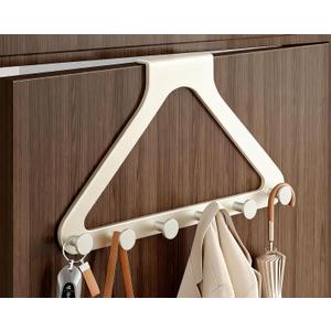 Over Door Hooks, No Drill Silent Use 6 Hooks for Towels & Clothes, Modern Matte Metal 8.7 inch (Cream White, Regular)