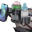 3-in-1 Stroller Cup Phone Holder Attachment, Universal Cup Holder with Adjustable Phone Mount, Double Cup Holder for Walker, Wheelchair, Fits Most Donna, Uppababy, Bugaboo, Anti-Slip & Easy Install