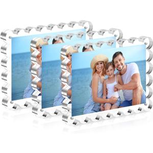 HOUSE DAY Acrylic Picture Frames 5x7 Acrylic Frame, 3 Pack Scalloped Magnetic 5x7 Picture Frame, Double Sided Clear 5 x 7 Photo Frame, Frameless FreeStanding 5 x 7 Picture Frames Gift for Desktop Display
