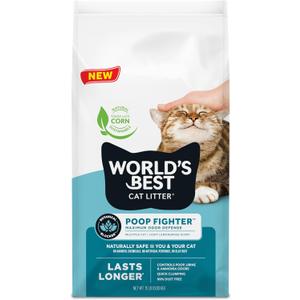 WORLD'S BEST CAT LITTER Poop Fighter Maximum Odor Defense, 15-Pounds - Natural Ingredients, Quick Clumping, Flushable, 99% Dust Free & Made in USA - Long-Lasting Odor Control & Easy Scooping