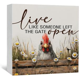 Chicken Rooster Decor Signs,Cottagecore Chicken Wooden Signs,Rustic Farmhouse Live Like Someone Left The Gate Open Wood Sign,Farm Animal Rooster Decor For Kitchen Office Bedroom