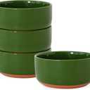 Stoneware Cereal and Soup Bowls Set of 4, 6-Inch Dual Glaze Ceramic Bowls for Breakfast & Oatmeal, Microwave and Dishwasher Safe, Forest Glaze Green