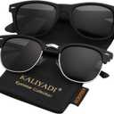 KALIYADI Polarized Sunglasses for Men and Women Semi-Rimless Frame Driving Sun glasses UV Blocking (B04-(2 Pack) Matte Black | Black | Silver Rim / Matte Black)