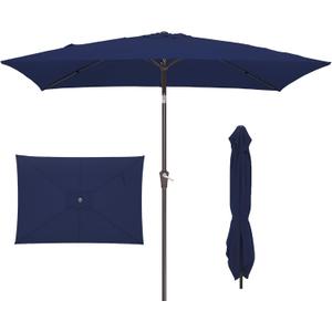 JEAREY 6.5x10 ft Rectangular Patio Umbrellas Rectangle Outdoor Umbrella with Push Button Tilt and Crank, Market Table Umbrella 6 Sturdy Ribs UV Protection for Poolside Garden Backyard Deck, Navy