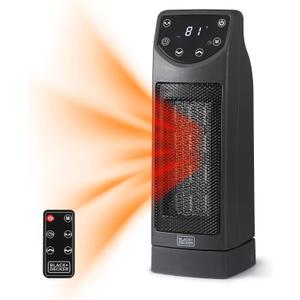 BLACK+DECKER Oscillating Ceramic Desktop Heater with Remote with Adjustable Thermostat, Black