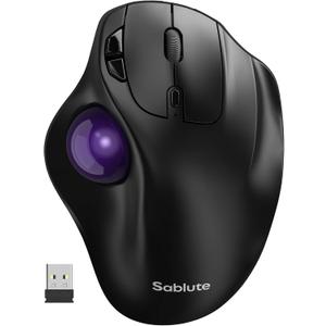 SABLUTE MAM2 Wireless Trackball Mouse with 5-Level DPI, Ergonomic Mouse 2.4G Plug-and-Play for 3 Devices (Bluetooth or USB), 500mAh Battery, Compatible with PC/Laptop/Mac/Windows-Purple Ball