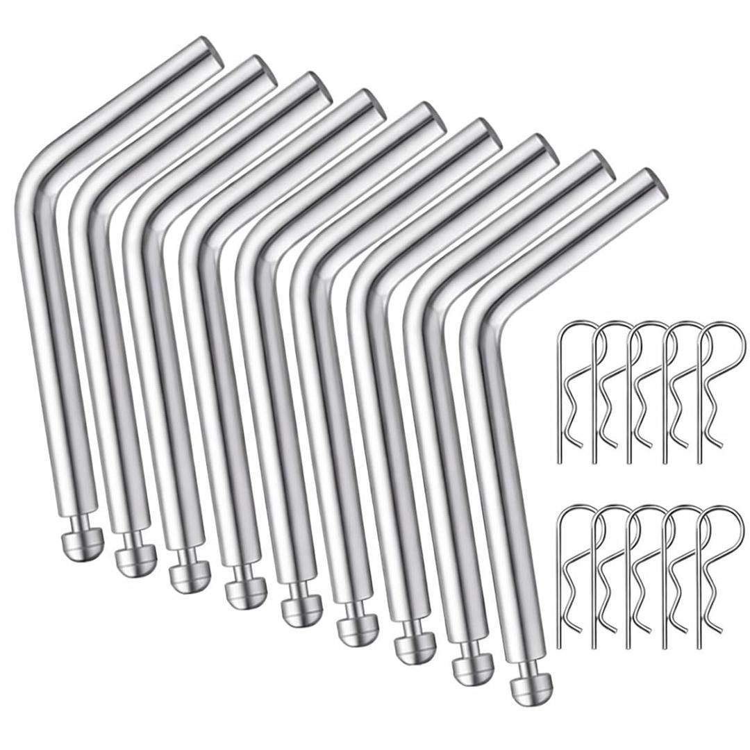 10 Pack Replacement 5th Wheel Pins & Clips, 1/2-inch Diameter Galvanized Pin and Clips for Wheel Hitch Rail Gooseneck Hitches