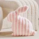 Easter Bunny Shaped Cute Throw Pillow, Decorative Fluffy Pillow for Bed and Couch, Sofa Pillow with Sherpa and Fluff, Pink and White Throw Pillow for Girl Living Room Decor Dorm, 13x15.75in