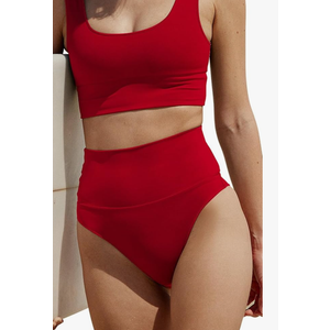 Women's High Waisted Bikini Sets Sporty 2 Piece Swimsuits Middle Cut Bathing Suits
Red 12