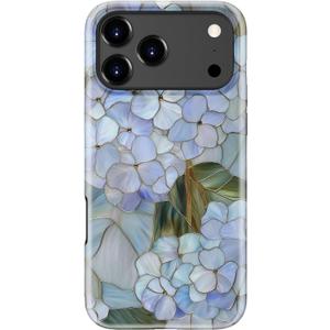 For iPhone 17 Pro Max Case, Wireless Charging Compatible,Dual-Layer Protection with Cute Wildflower Design, Soft Silicone + Hard Shell, Chic Phone Cover for Women - Pastel Hydrangea