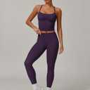 QBGJTD Womens Workout Sets Two Piece Cross Back Tank Top Matching High Waist Leggings Sets Gym Outfits Work Out Clothes (Purple, M)