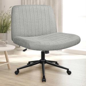 NEO CHAIR Criss Cross Chair with Wheels Armless Cross Legged Office Desk Wide Comfy Vanity Makeup Chair Adjustable Swivel Rolling Computer for Home Office Fabric (Grey)