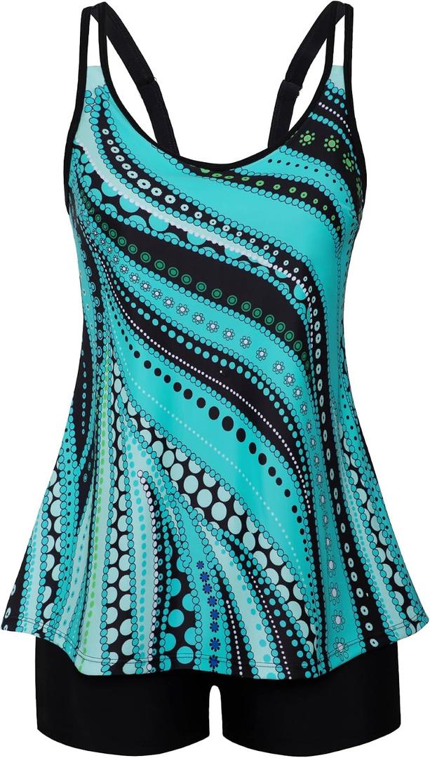 Arolina Tankini Swimsuits for Women Tummy Control Two Piece Bathing Suits Flowy Swim Tops with Boy Shorts XL