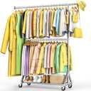 100% Stainless Steel Heavy Duty Clothes Rack Load 860LBS, Adjustable Height Double Rods Clothing Racks for Hanging Clothes, Rolling Garment Rack With Wheels Shelf, Portable Closet Wardrobe Rack
