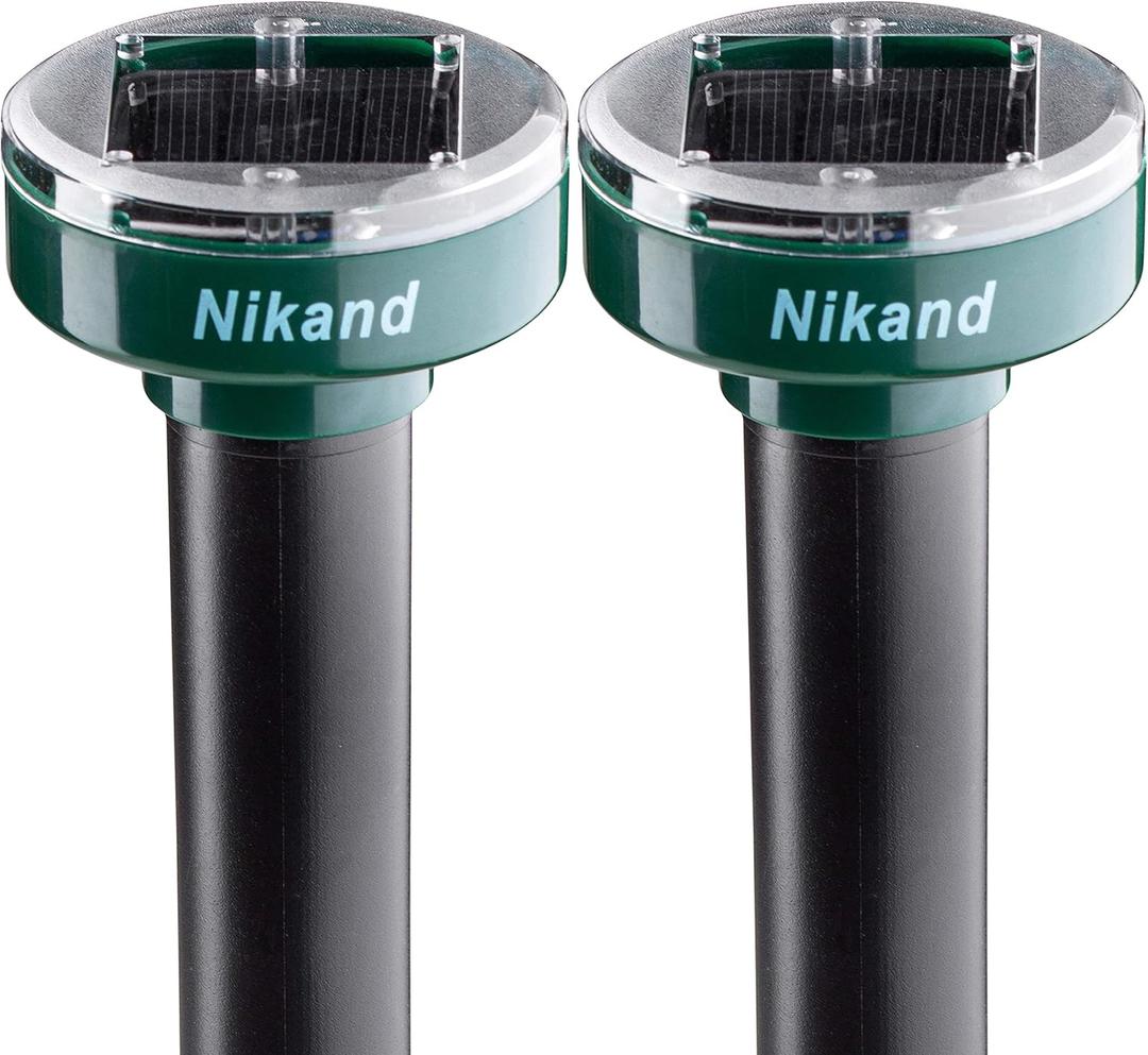 Gopher Repellent Ultrasonic Solar Powered - Mole Repellent Stakes Outdoor Pet Safe - Groundhog Repeller Snake Rodent Gopher Spikes Chaser - Sonic Mole Deterrent Devices (2)