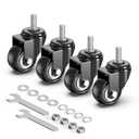 HOLKIE Caster Wheels 2 inch with No Brake Casters Set of 4, Threaded Stem 3/8" -16 x 1 (Diameter 3/8", Length 1") Swivel Set of 4 Heavy Duty Castors Black