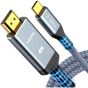 Highwings USB C to HDMI Cable 6FT(4K@60Hz), High Speed Type C to HDMI 2.0 Braided Cord, Thunderbolt 3/4/5 Compatible with iPhone 16/15 Series, MacBook Pro/Air, iPad, Surface, Galaxy, XPS (Grey)