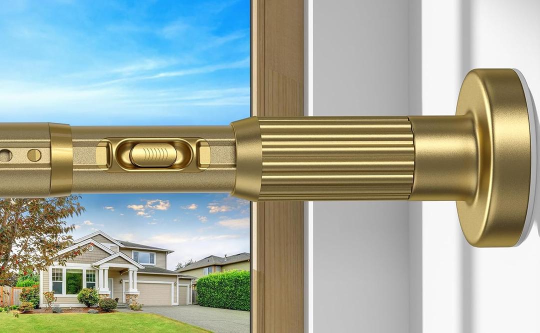 Gold Tension Curtain Rod 41-185In(4-15Ft), Extra Long Outdoor Curtain Rod No Drilling for Window or Patio, Heavy Duty Shower Rod for Bathroom,Rod Diameter 1.26In-One-bond stretching