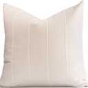 Crumbs Home Modern Farmhouse Fall Linen Indoor Outdoor Throw Pillow Cover Only, 22"x22" Water Repellent for Patio, Backyard, Couch, Antique Neutral Embroidered Stripes
