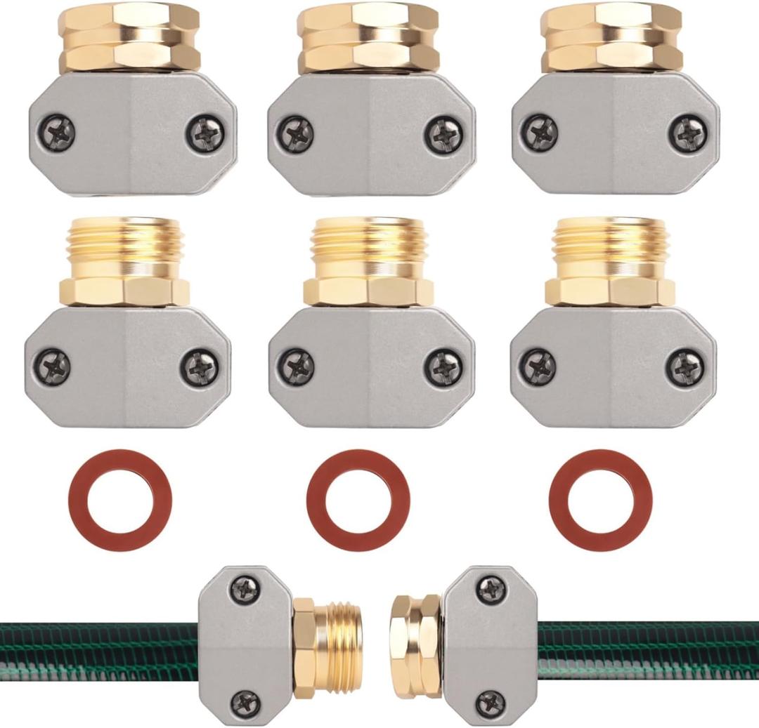 Hose repair kit,3 Sets garden hose repair Fittings Aluminum Female and Male With Zinc Clamp Water Hose End Repair Connector Fit 3/4 Inch And 5/8 Inch Garden Hose garden hose repair kit