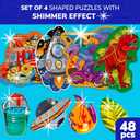 QUOKKA Shimmer Puzzles for Kids Ages 4-6  48 Piece Shaped Jigsaw Puzzles for Toddlers 3-5  4-Pack Dragon, Rocket, Firetruck & Dinosaur Children's Game Ages 4-8  Unique Gift Toy for Preschoolers