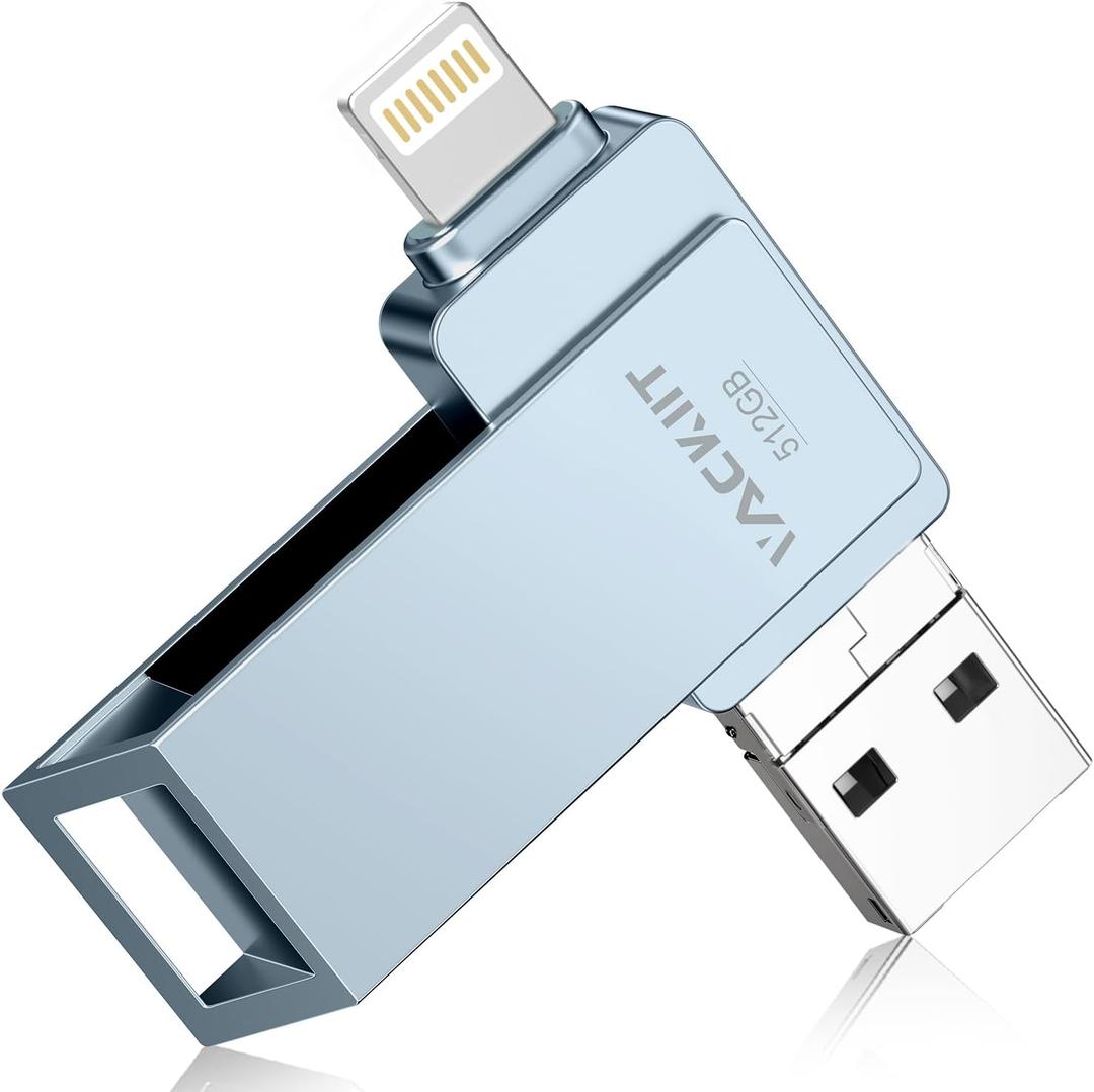 MFi Certified 512GB Flash Drives 3.0 High Speed 3ni1 USB Stick External Storage for iPhone/PC/iPad/Android/More Devices for Photos and Videos Transfer Storage Backup (512-Grey)