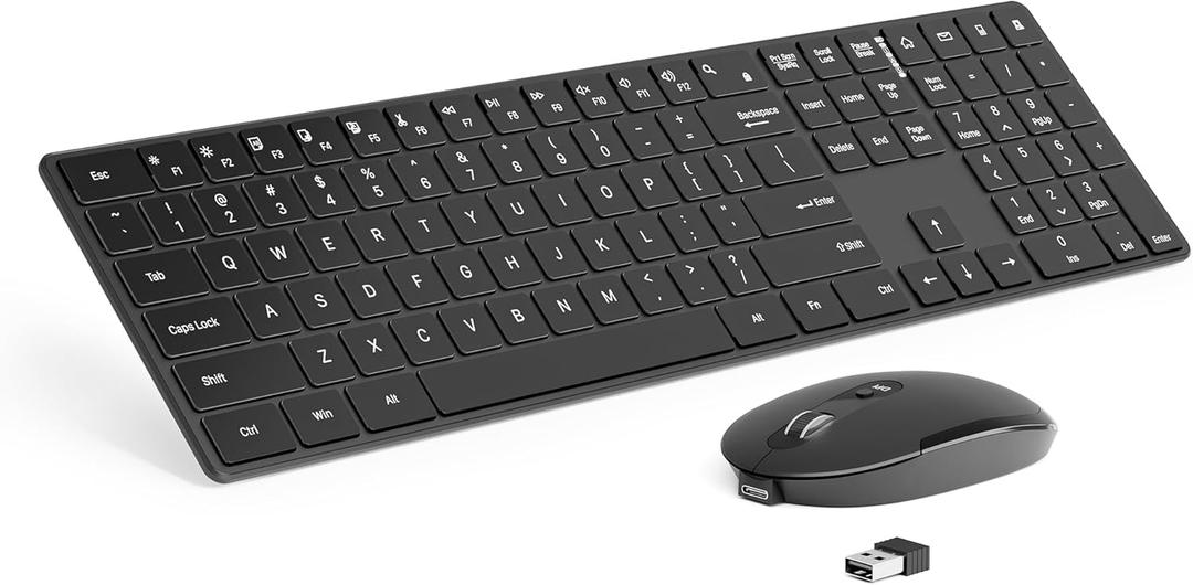 Wireless Keyboard and Mouse Combo - 2.4GHz Wireless Connection - Ultra Slim - Silent Mouse, Compact Full Size Keyboard and Mouse Set- Adjustable 1600 DPI (Black)