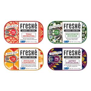 Freshé Gourmet Canned Tuna Variety Pack (4 Pack) Healthy High-Protein Skipjack Fish & Ready-to-Eat Meal – All-Natural, Non-GMO, Wild-Caught Tuna – Gluten Free Diet Friendly BB: 08/2027