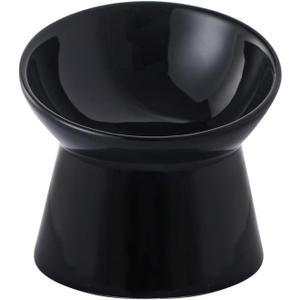 Black Small Ceramic Raised Cat Bowls, Tilted Elevated Food or Water Bowls, Stress Free, Backflow Prevention, Dishwasher and Microwave Safe, Lead & Cadmium Free